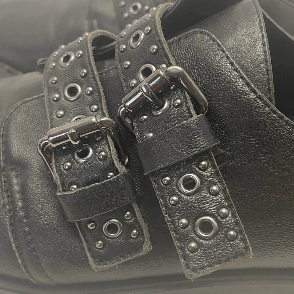 Bleecker & Bond 9..5 Leigh Double Studded Monk Strap Black Leather Oxfords Shoes
